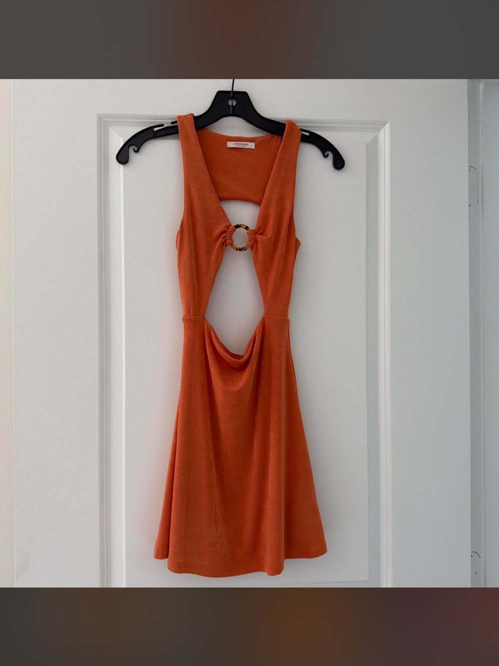 Peppermayo Orange Midi Dress with Cutout Detail